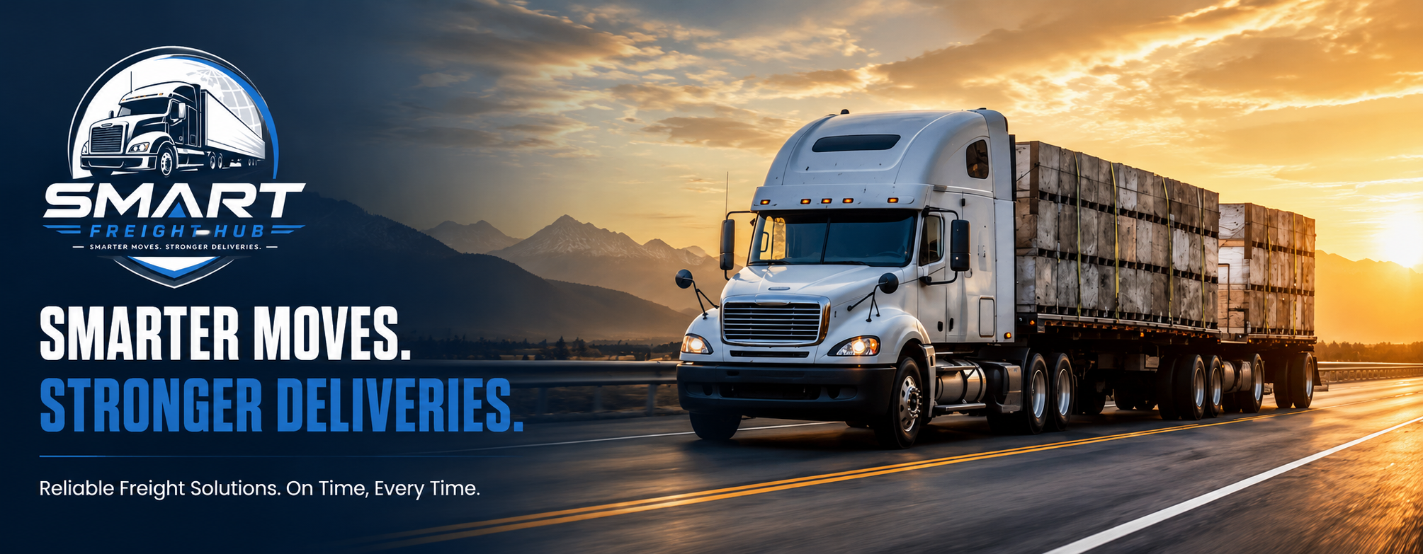 Smart Freight Hub truck on the highway at sunset